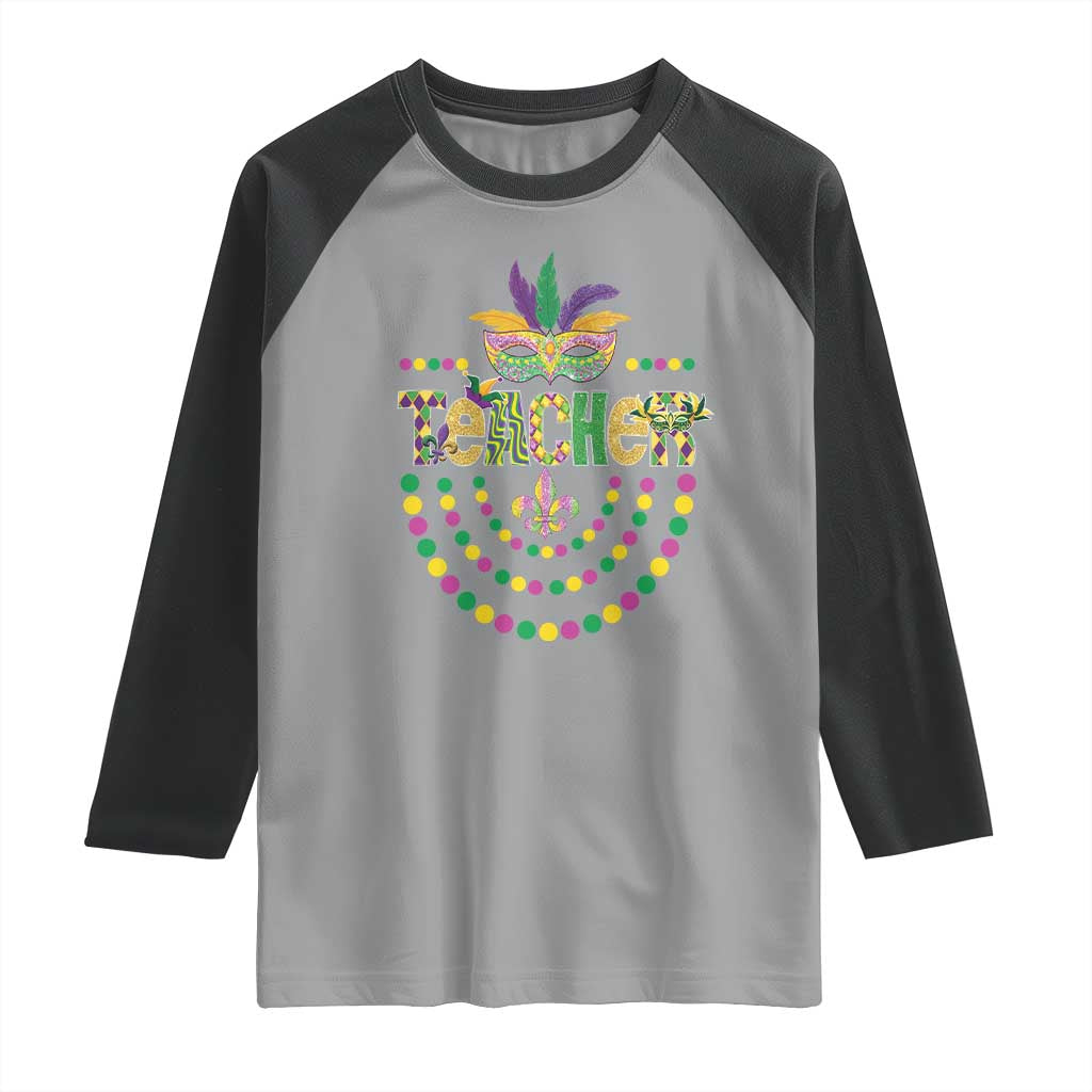 Mardi Gras Teacher Fat Tuesday New Orleans Raglan Shirt TS09 Sport Gray Black Print Your Wear