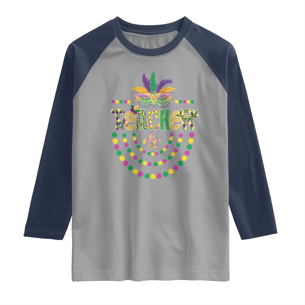 Mardi Gras Teacher Fat Tuesday New Orleans Raglan Shirt TS09 Sport Gray Navy Print Your Wear