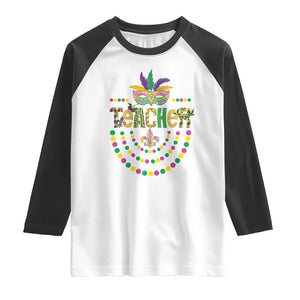 Mardi Gras Teacher Fat Tuesday New Orleans Raglan Shirt TS09 White Black Print Your Wear