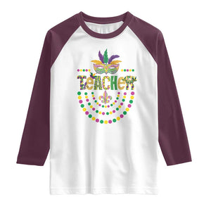 Mardi Gras Teacher Fat Tuesday New Orleans Raglan Shirt TS09 White Maroon Print Your Wear
