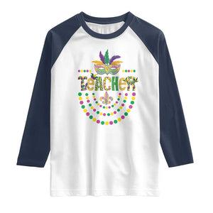 Mardi Gras Teacher Fat Tuesday New Orleans Raglan Shirt TS09 White Navy Print Your Wear