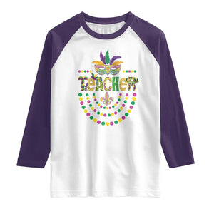 Mardi Gras Teacher Fat Tuesday New Orleans Raglan Shirt TS09 White Purple Print Your Wear