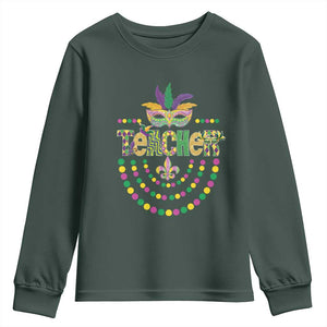 Mardi Gras Teacher Fat Tuesday New Orleans Youth Sweatshirt TS09 Dark Forest Green Print Your Wear
