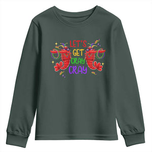 Mardi Gras Youth Sweatshirt Lets Get Cray Cray Dabbing Crawfish TS09 Dark Forest Green Print Your Wear
