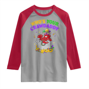 Mardi Gras Raglan Shirt Who's Your Crawdaddy Funny Crawfish Jester Beads TS09 Sport Gray Red Print Your Wear