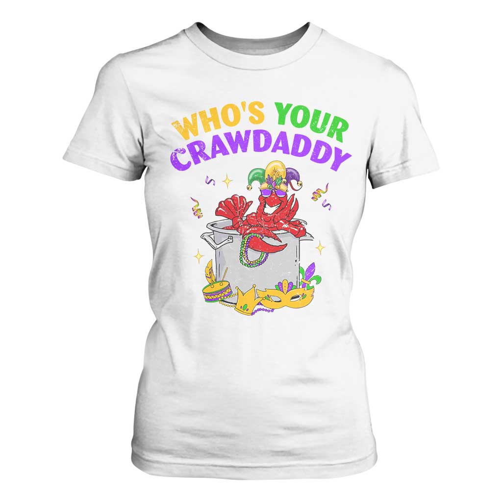 Mardi Gras T Shirt For Women Who's Your Crawdaddy Funny Crawfish Jester Beads TS09 White Print Your Wear