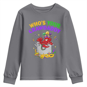 Mardi Gras Youth Sweatshirt Who's Your Crawdaddy Funny Crawfish Jester Beads TS09 Charcoal Print Your Wear