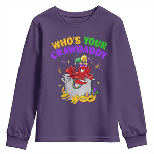 Mardi Gras Youth Sweatshirt Who's Your Crawdaddy Funny Crawfish Jester Beads TS09 Purple Print Your Wear