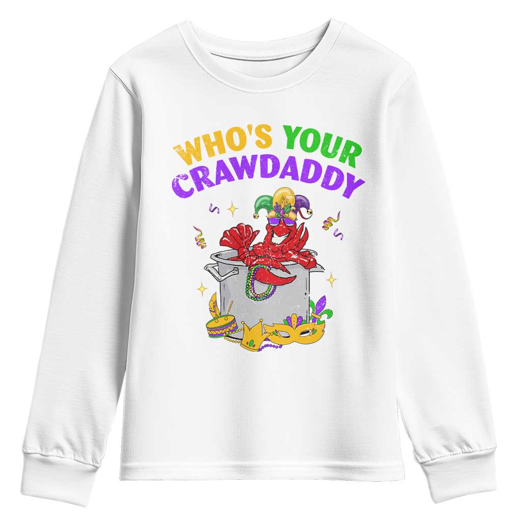 Mardi Gras Youth Sweatshirt Who's Your Crawdaddy Funny Crawfish Jester Beads TS09 White Print Your Wear