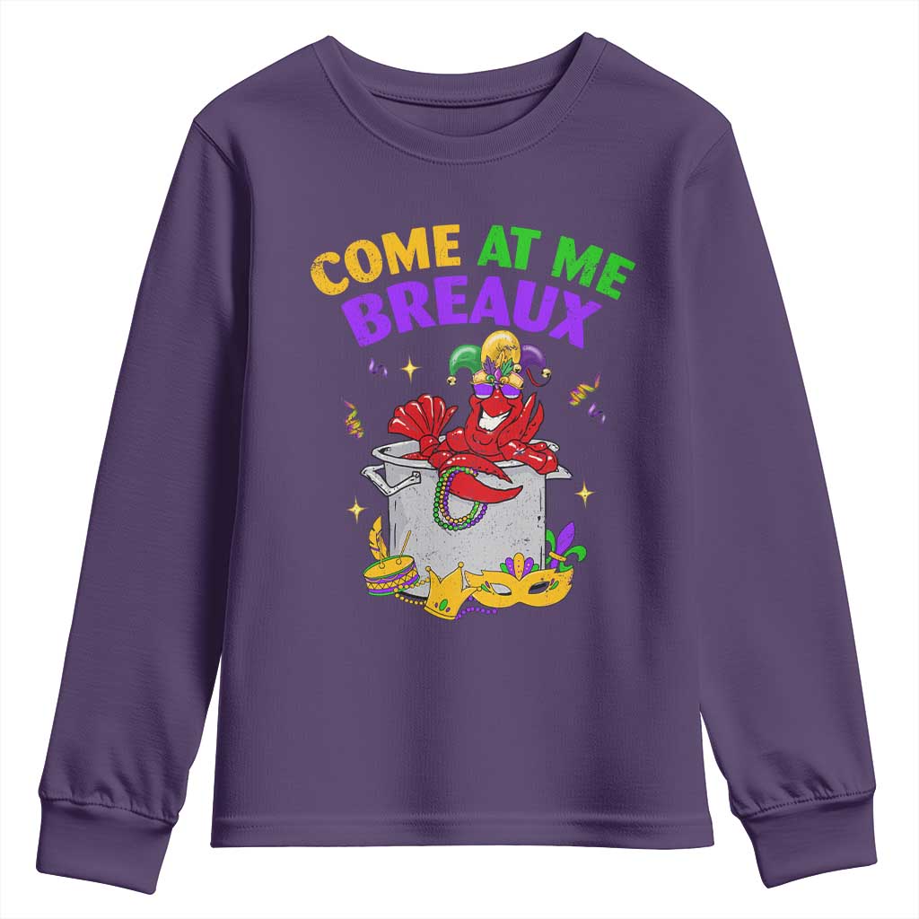 Mardi Gras Youth Sweatshirt Come At Me Breaux Funny Crawfish Beads TS09 Purple Print Your Wear