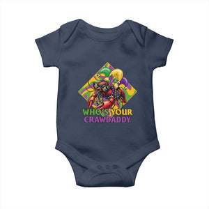 Funny Mardi Gras Baby Onesie Who's Your Crawdaddy Crawfish Jester Beads TS09 Navy Print Your Wear