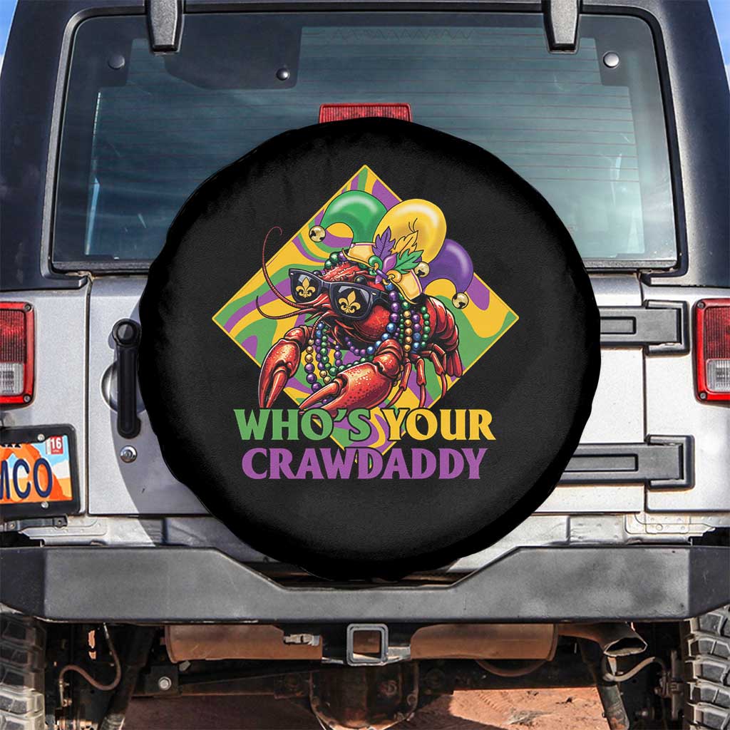 Funny Mardi Gras Spare Tire Cover Who's Your Crawdaddy Crawfish Jester Beads TS09 No hole Black Print Your Wear