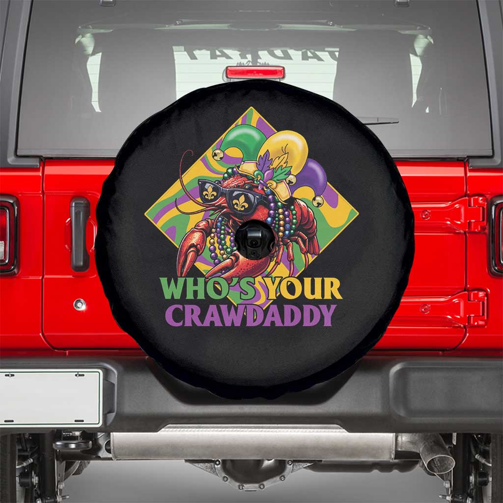 Funny Mardi Gras Spare Tire Cover Who's Your Crawdaddy Crawfish Jester Beads TS09 Black Print Your Wear