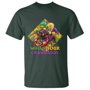 Mardi Gras T Shirt Who's Your Crawdaddy Funny Crawfish Jester Beads TS09 Dark Forest Green Printyourwear