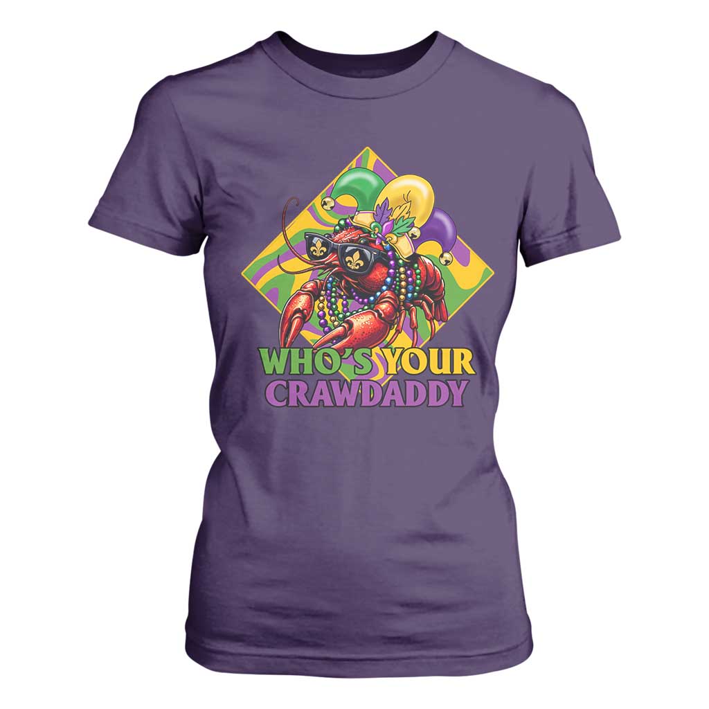 Funny Mardi Gras T Shirt For Women Who's Your Crawdaddy Crawfish Jester Beads TS09 Purple Print Your Wear