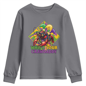 Funny Mardi Gras Youth Sweatshirt Who's Your Crawdaddy Crawfish Jester Beads TS09 Charcoal Print Your Wear