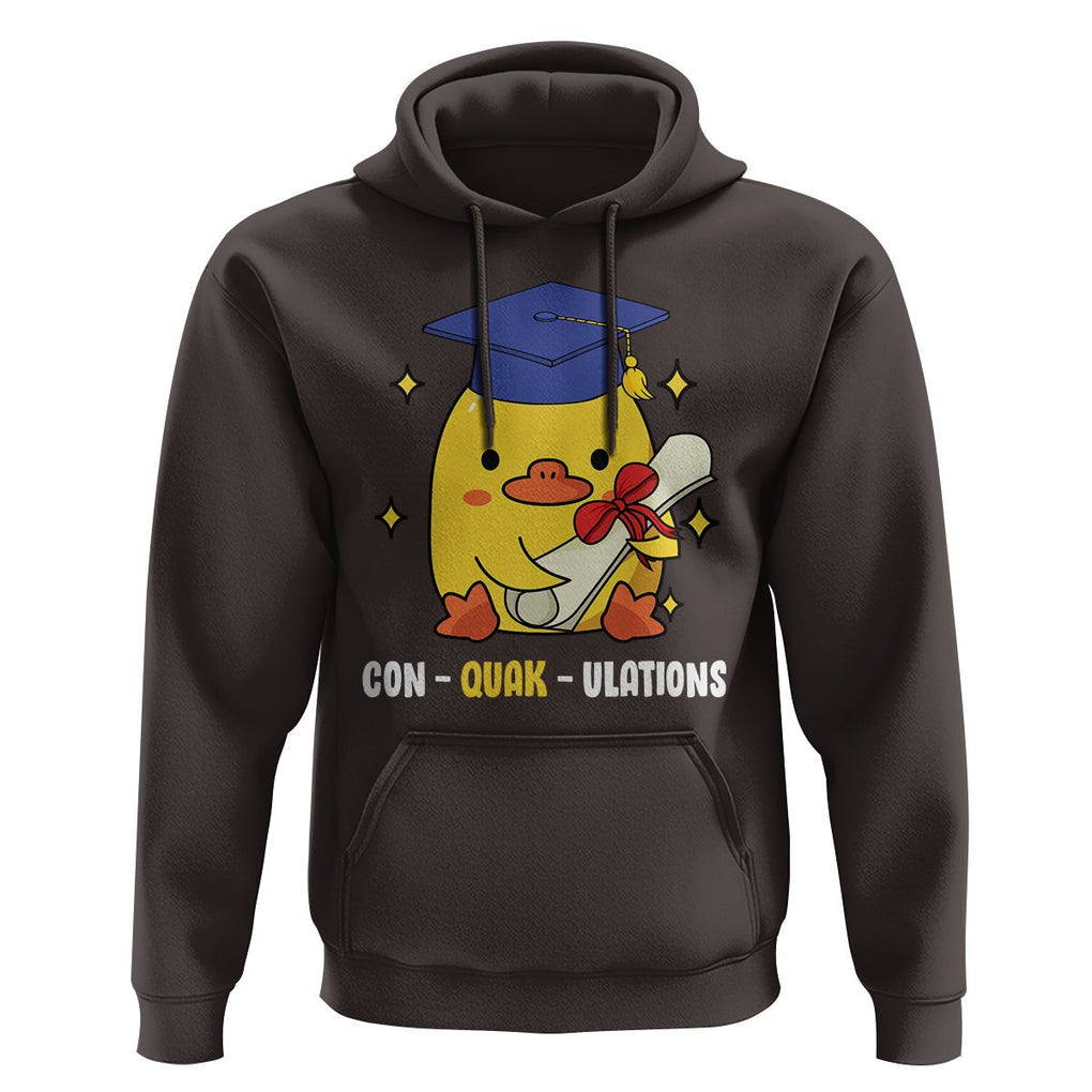 Graduation Hoodie Con-quack-ulations Congratulation Graduated Duck TS09 Dark Chocolate Print Your Wear
