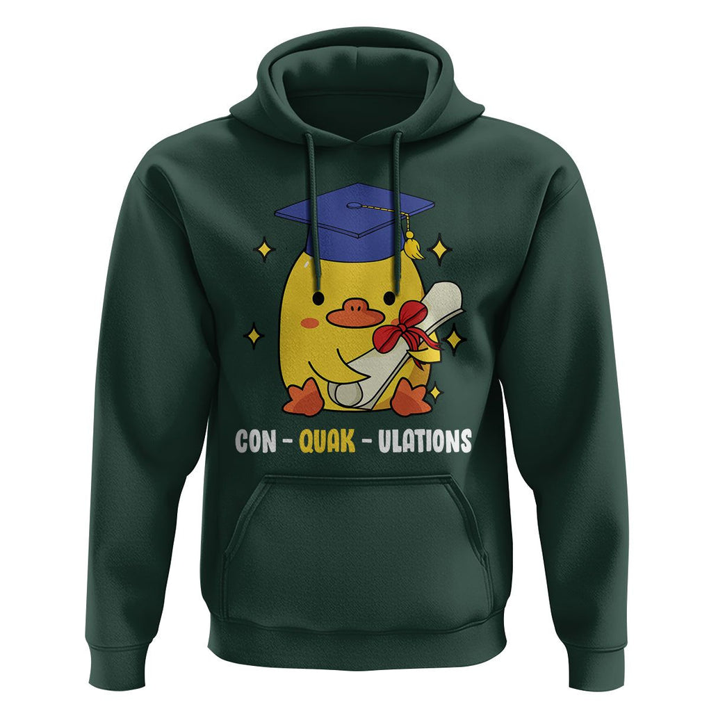 Graduation Hoodie Con-quack-ulations Congratulation Graduated Duck TS09 Dark Forest Green Print Your Wear