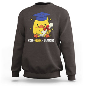 Graduation Sweatshirt Con-quack-ulations Congratulation Graduated Duck TS09 Dark Chocolate Print Your Wear