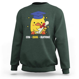 Graduation Sweatshirt Con-quack-ulations Congratulation Graduated Duck TS09 Dark Forest Green Print Your Wear