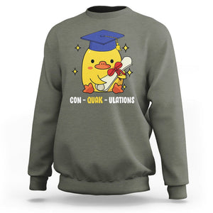 Graduation Sweatshirt Con-quack-ulations Congratulation Graduated Duck TS09 Military Green Print Your Wear