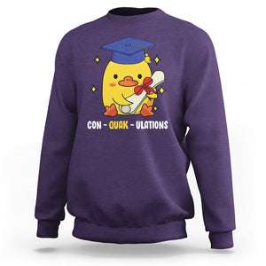 Graduation Sweatshirt Con-quack-ulations Congratulation Graduated Duck TS09 Purple Print Your Wear