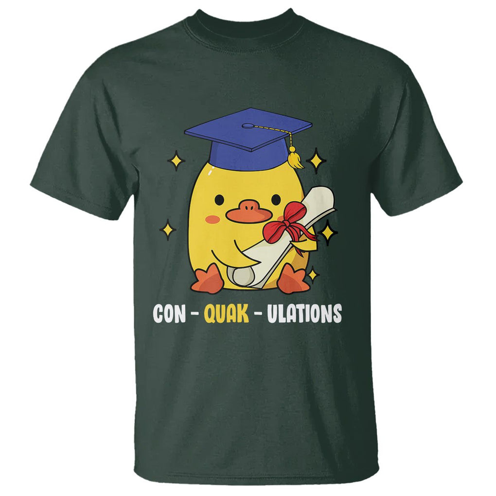 Graduation T Shirt Con-quack-ulations Congratulation Graduated Duck TS09 Dark Forest Green Print Your Wear