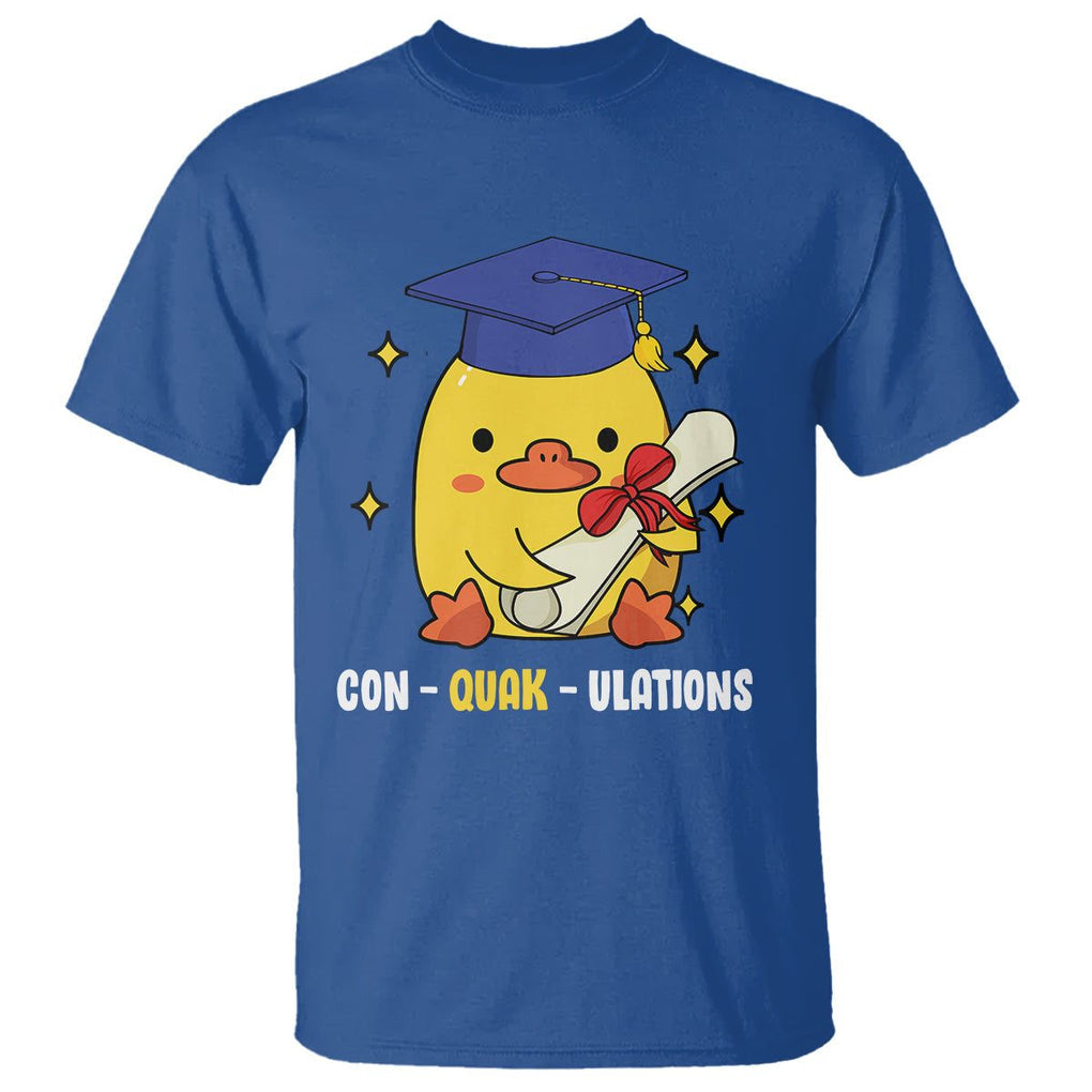 Graduation T Shirt Con-quack-ulations Congratulation Graduated Duck TS09 Royal Blue Print Your Wear