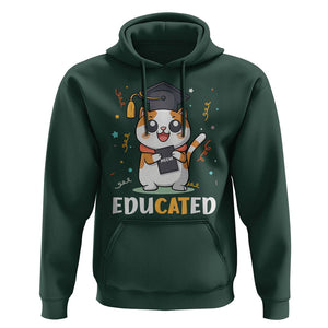Graduation Cat Lover Hoodie Educated Cat Graduated Graduating TS09 Dark Forest Green Print Your Wear