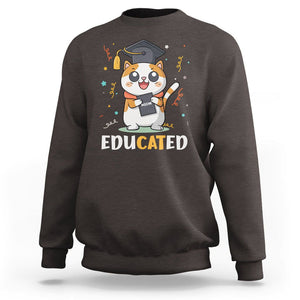 Graduation Cat Lover Sweatshirt Educated Cat Graduated Graduating TS09 Dark Chocolate Print Your Wear