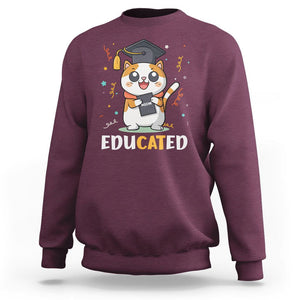 Graduation Cat Lover Sweatshirt Educated Cat Graduated Graduating TS09 Maroon Print Your Wear