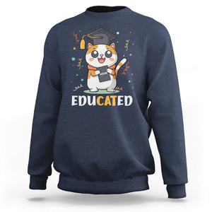Graduation Cat Lover Sweatshirt Educated Cat Graduated Graduating TS09 Navy Print Your Wear