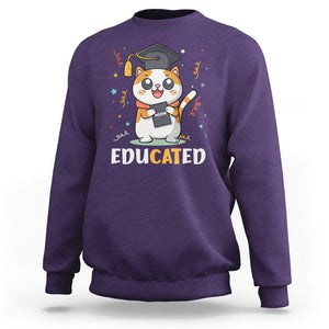 Graduation Cat Lover Sweatshirt Educated Cat Graduated Graduating TS09 Purple Print Your Wear