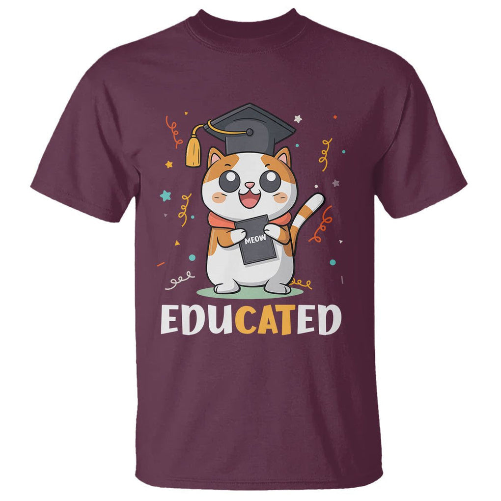 Graduation Cat Lover T Shirt Educated Cat Graduated Graduating TS09 Maroon Print Your Wear