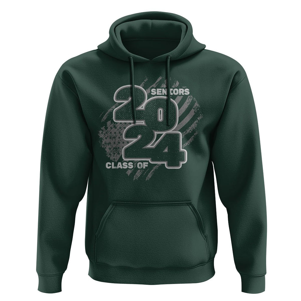 Graduation Hoodie Senior 2024 American Flag TS09 Dark Forest Green Print Your Wear