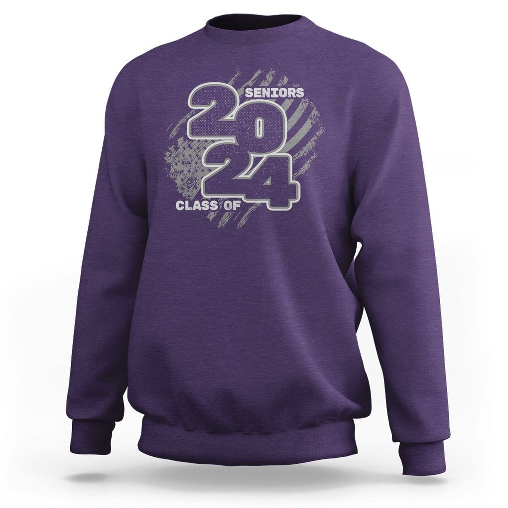 Graduation Sweatshirt Senior 2024 American Flag TS09 Purple Print Your Wear