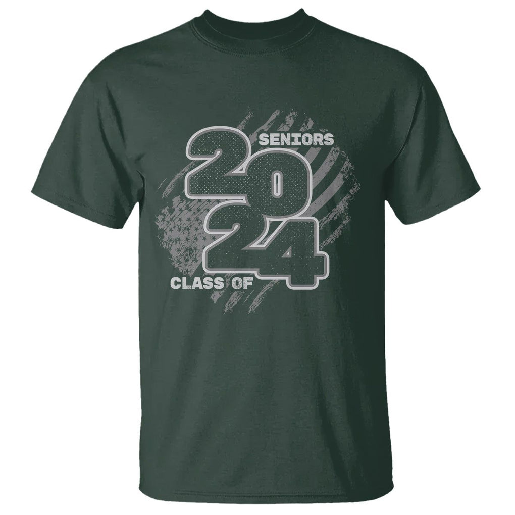 Graduation T Shirt Senior 2024 American Flag TS09 Dark Forest Green Print Your Wear