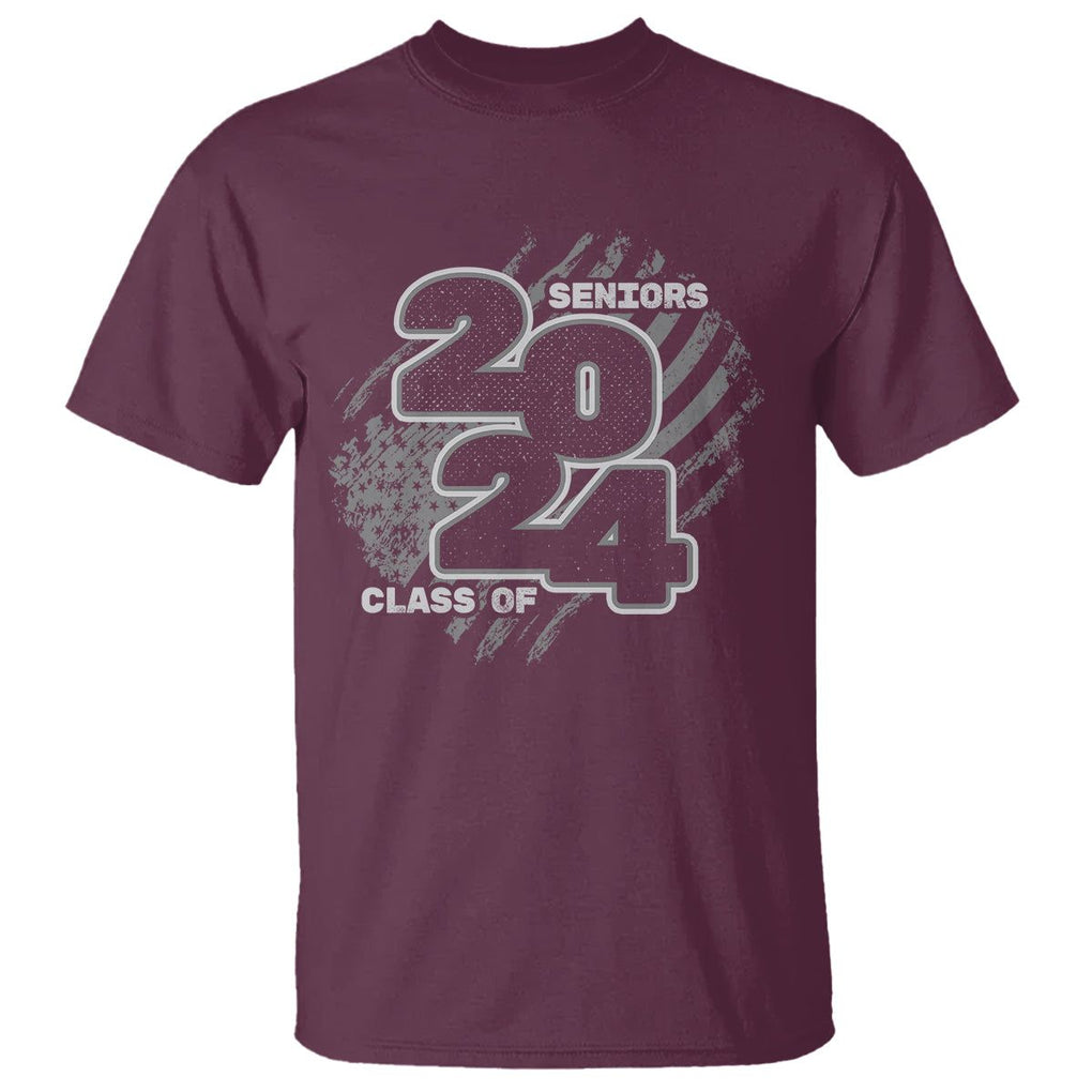 Graduation T Shirt Senior 2024 American Flag TS09 Maroon Print Your Wear