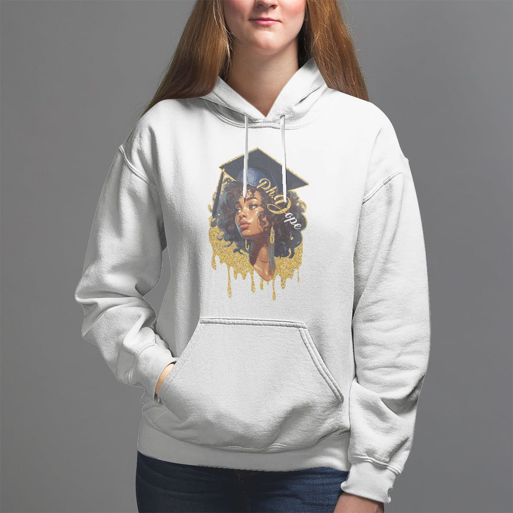 Ph.D. Graduation Hoodie Ph.Dope Black Afro Woman Doctorate Student Graduate TS09 White Print Your Wear