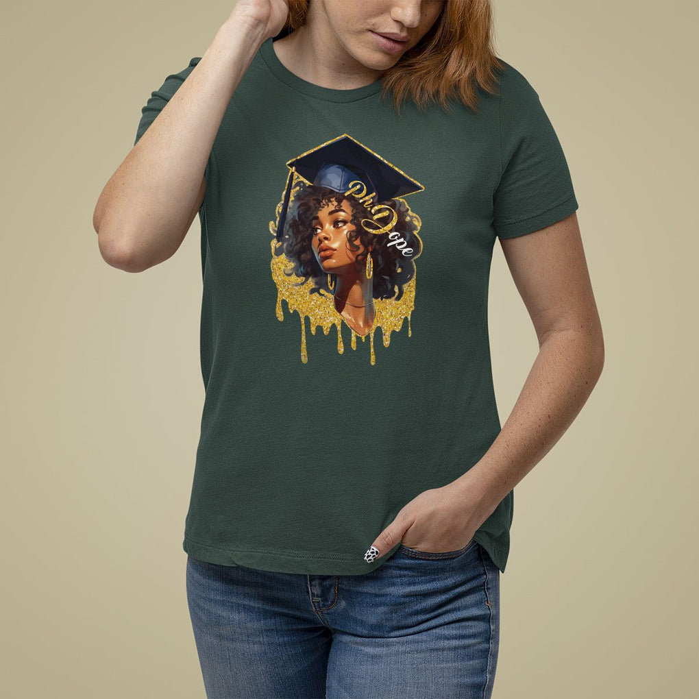 Ph.D. Graduation T Shirt For Women Ph.Dope Black Afro Woman Doctorate Student Graduate TS09 Dark Forest Green Print Your Wear