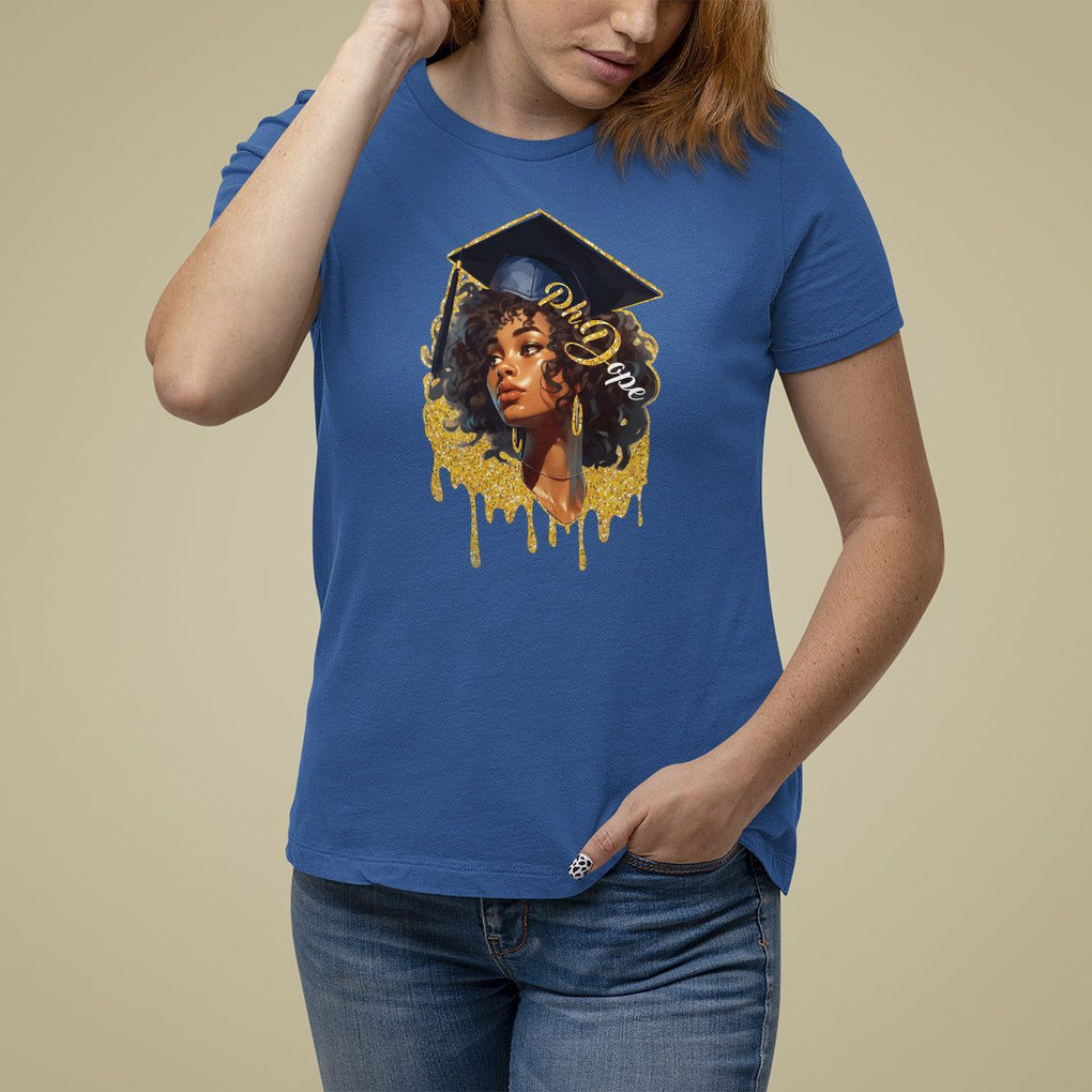 Ph.D. Graduation T Shirt For Women Ph.Dope Black Afro Woman Doctorate Student Graduate TS09 Royal Blue Print Your Wear