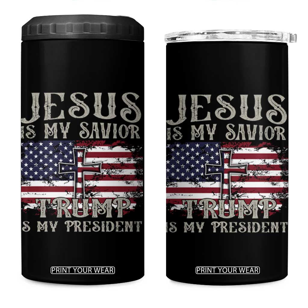 Jesus Is My Savior Trump Is My President 4 in 1 Can Cooler Tumbler TS09 One Size: 16 oz Black Print Your Wear