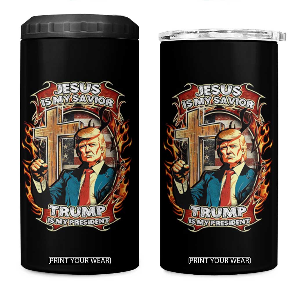 Trump Supporter 4 in 1 Can Cooler Tumbler Jesus Is My Savior Trump Is My President TS09 One Size: 16 oz Black Print Your Wear