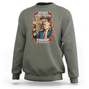 Donald Trump Supporter Sweatshirt Jesus Is My Savior Trump Is My President TS09 Military Green Print Your Wear