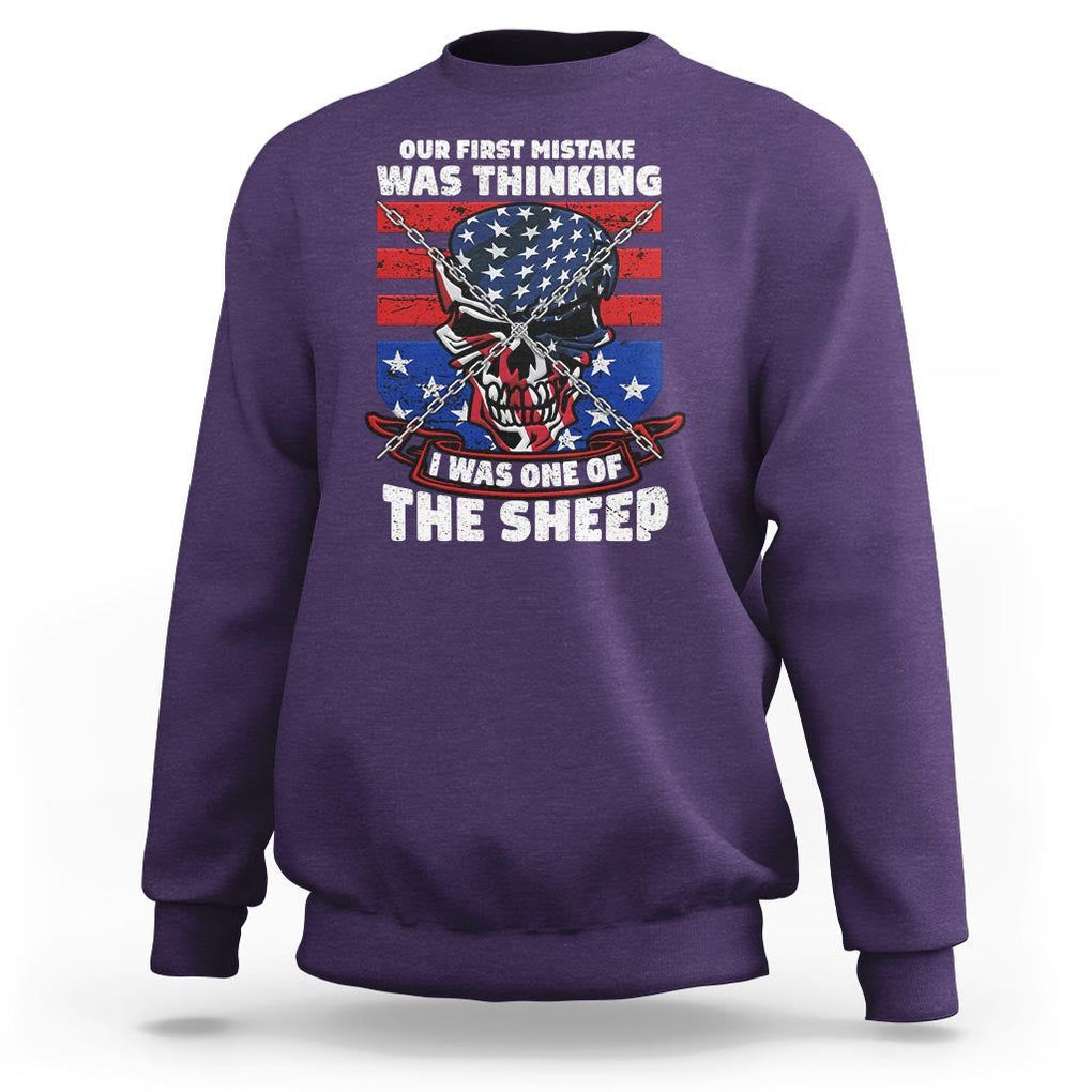 Your First Mistake Was Thinking I Was One Of The Sheep Skull Flag Patriotic Sweatshirt TS09 Purple Print Your Wear