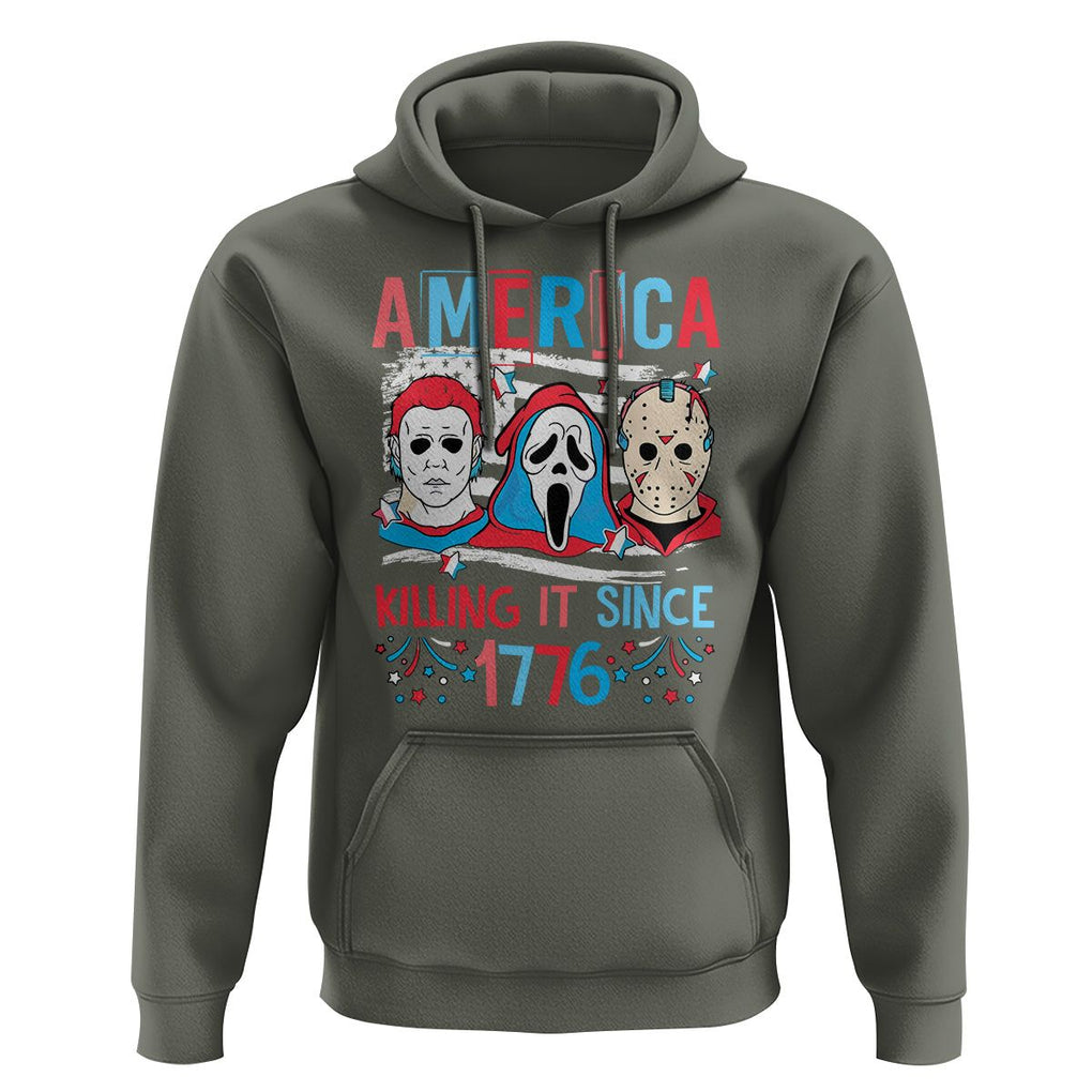 Funny 4th Of July Hoodie America Killing IT Since 1776 Horror TS09 Military Green Print Your Wear