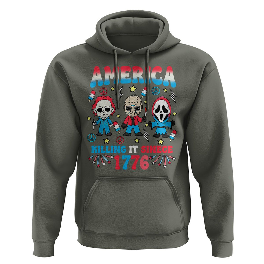 Funny 4th Of July Hoodie America Killing IT Since 1776 Horror TS09 Military Green Print Your Wear