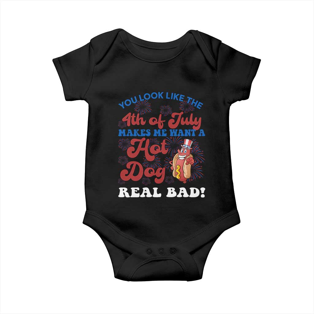You Look Like The 4th Of July Funny Hot Dog Baby Onesie TS09 Black Print Your Wear