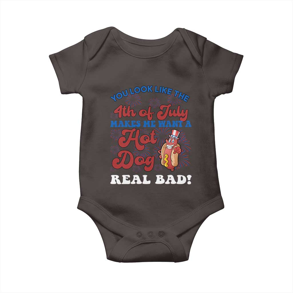 You Look Like The 4th Of July Funny Hot Dog Baby Onesie TS09 Dark Chocolate Print Your Wear
