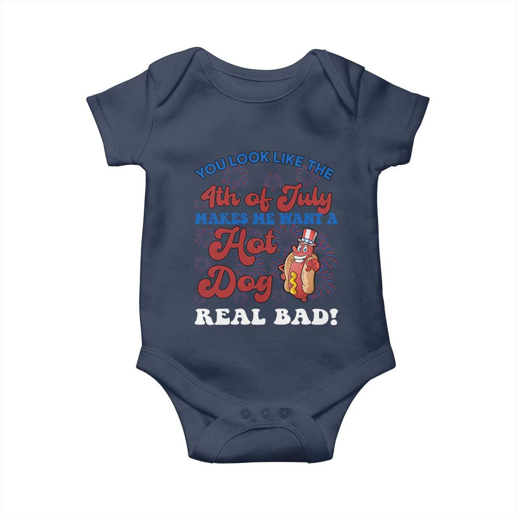 You Look Like The 4th Of July Funny Hot Dog Baby Onesie TS09 Navy Print Your Wear
